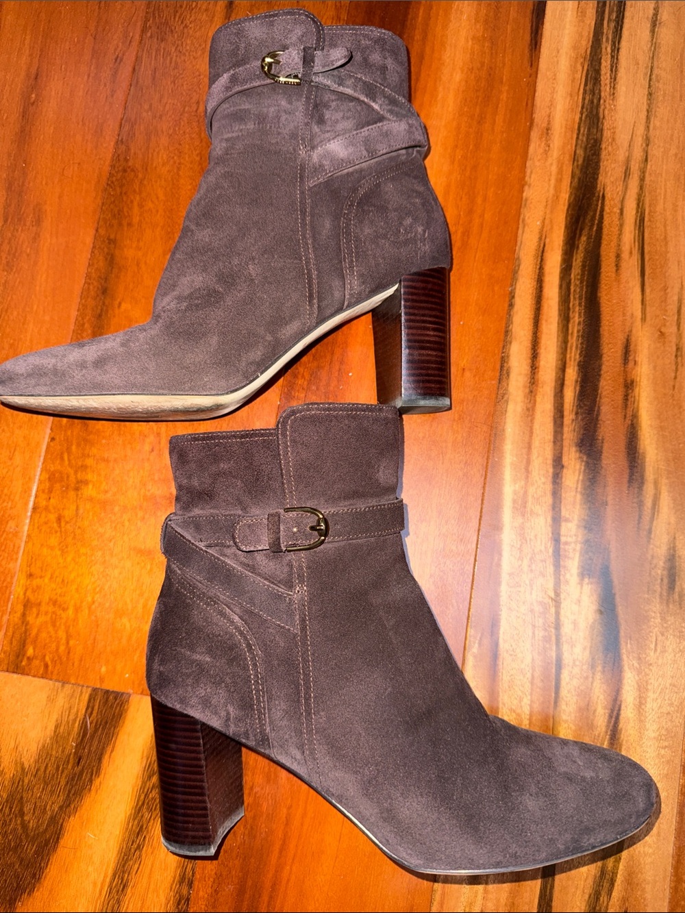Cole Haan Dark Brown Suede Ankle Boots with Buckle Strap